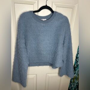 Zara Soft Blue Crew Neck fuzzy Sweater Womens size L